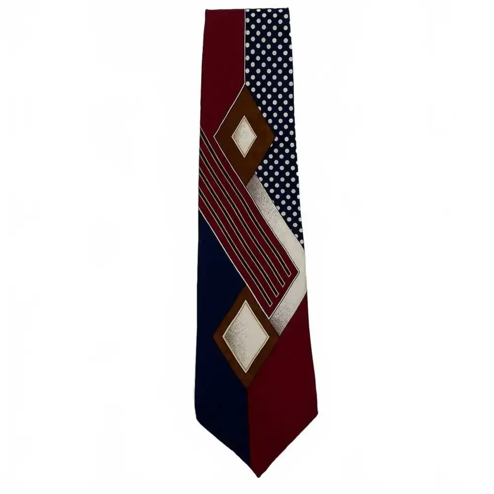 Oscar de la Renta Blue Red Striped and Polka Dot Silk Tie | OS Regular